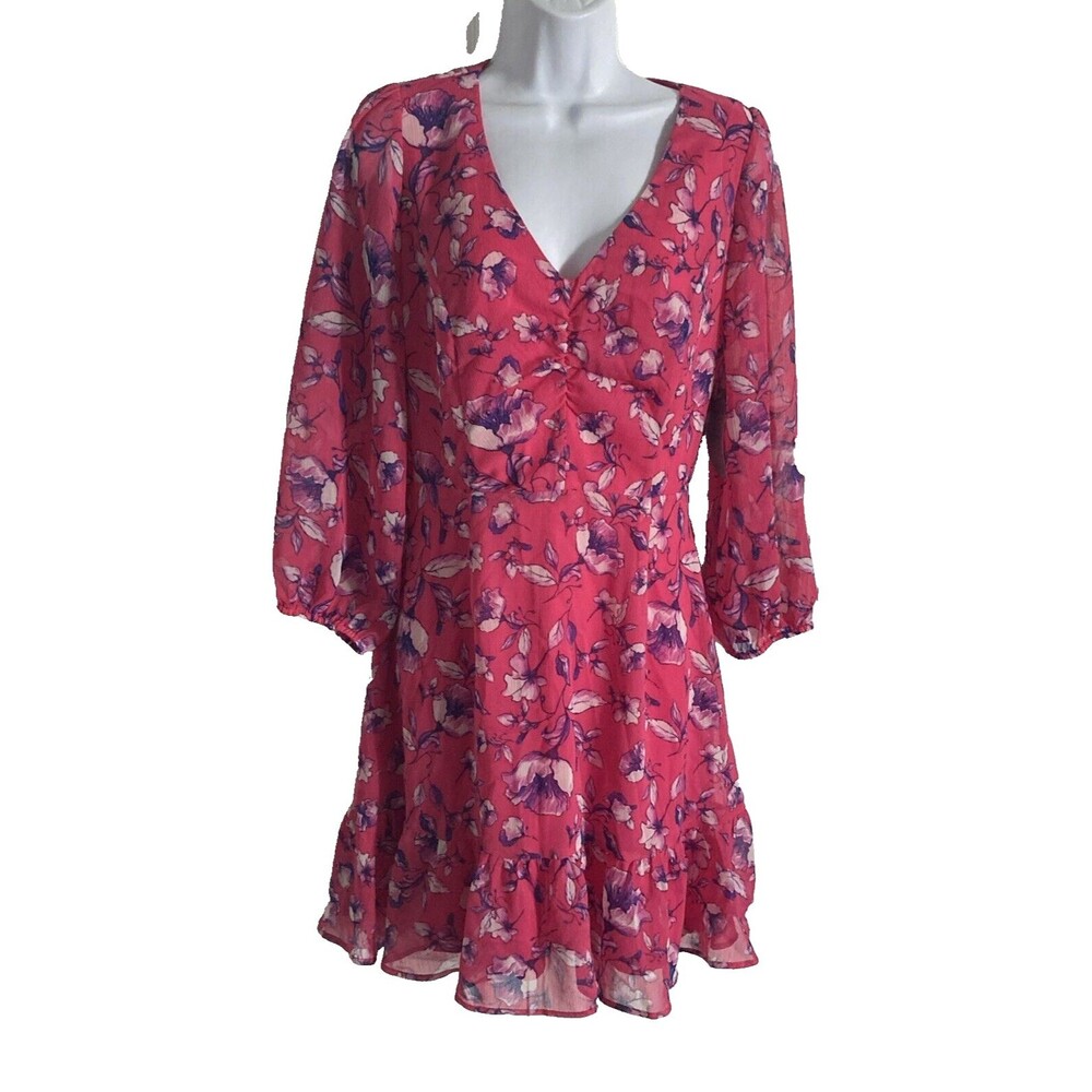 Collective Concepts Womens Pink Floral Chiffon Dress Size Small 3/4 Sleeves NWT